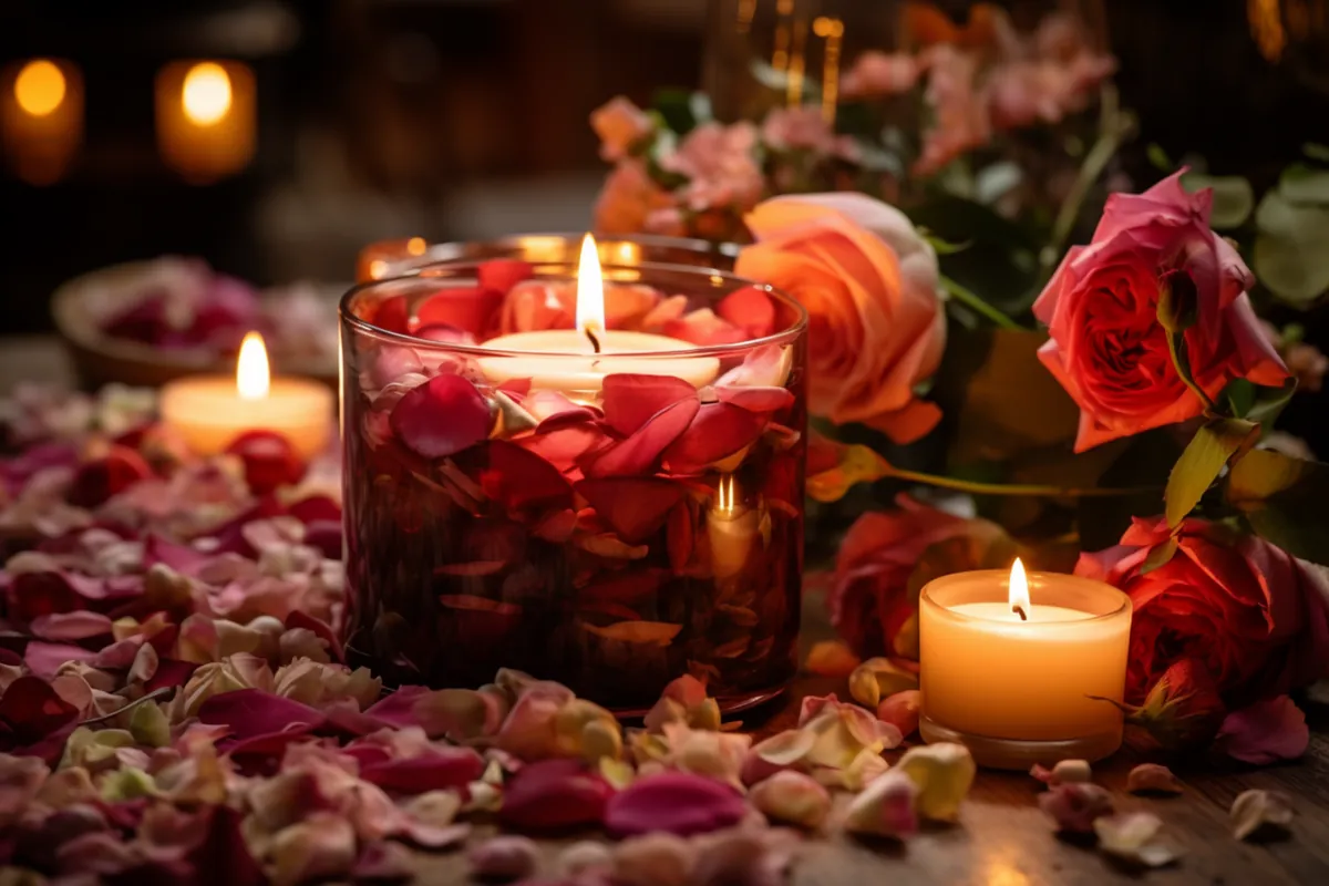 Bougies et pétales de rose